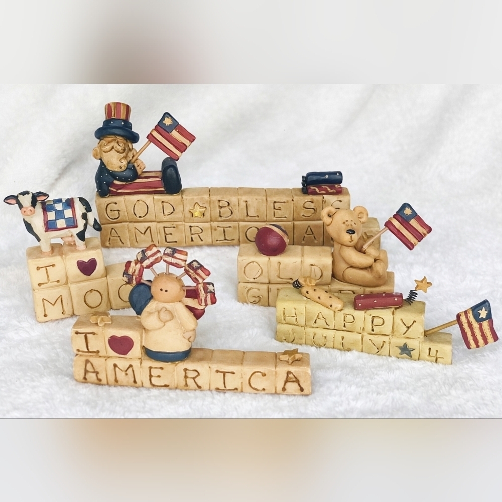 Blossom Bucket Vintage 90s Americana Farmhouse Patriotic Folk Art Decor Lot of 5